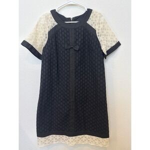 Girls from Savoy Black Eyelet Lace Short Sleeve A-Line Dress Bow Detail Medium